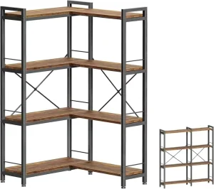 Modern 5 Tier L Shaped Corner Bookshelf with 10 Open Wooden Shelves Wide Metal Frame Adjustable Feet for Home Office Living Room