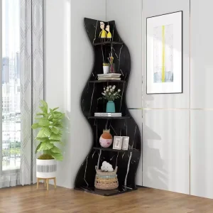 Modern 5 Tier Tall Eco Friendly Durable Wooden Free Standing Corner Bookshelf Storage Back Panel for Living Room