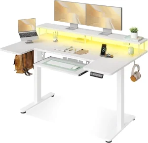 Modern 55 Inch U Shaped Electric Standing Desk with Keyboard Tray Height Adjustable Sit Stand Table for Home or Office