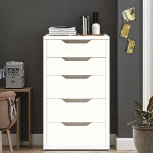 Modern 5Drawer SpaceSaving Filing Cabinet with Hidden Handles Wood and Metal Hybrid Design CE Certified for EU Office Use