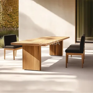 Modern 6-8-10 Seat Teak Wood Outdoor Dining Table Chair Set Foldable Furniture for Hotels Parks Gyms Villas
