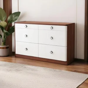 Modern 6 Drawer Durable Eco Friendly High Quality Shoe Cabinet Walnut Wood Grain Side Panels White Finish Elegant Home Furniture