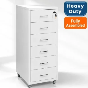 Modern 6 Drawer Metal Mobile Filing Cabinet Slim Steel Under Desk Storage Organizer with Lock for Office Home Hospital