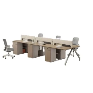 Modern 6 Person Office Computer Desk Workstation with Wooden Panel Construction 120 Degree Open Module 3 Year Warranty