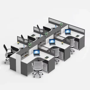 Modern 6 Person Office Cubicle Workstation L Shaped White Desk with Partition Panels