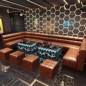 Modern 7 Seat L U Shaped Sectional Corner Night Club Sofa Commercial Use Luxury LED Light Bar Table Set for Outdoor Hotel Use
