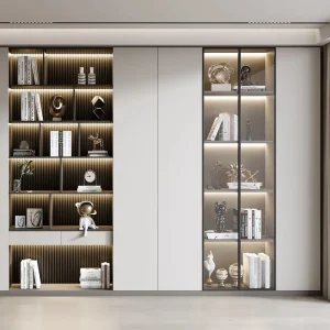 Modern 7 layer Led Light Bookcase With Retro Luxury Style Iron Corner Bookshelf Rack for Living Room Bedroom Factory