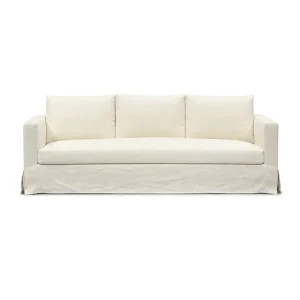 Modern 79″ Slipcovered Sofa Ivory Linen Fabric Skirted 3 Seater Couch