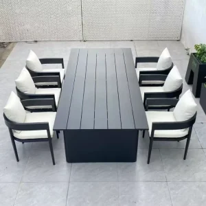 Modern 8-Seater Outdoor Table Set Villa Resort Garden Furniture Aluminum Table and Chairs Hotel Patio Dining Set Waterproof