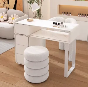 Modern 80cm Wood Nail Salon Manicure Table with Chair and Stool