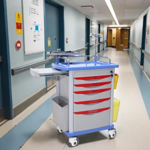 Modern ABS Compact Field Medical Cart with CPR Capability and Drug Storage 4 Castor Individual Lock for Hospital Hotel Dining Use