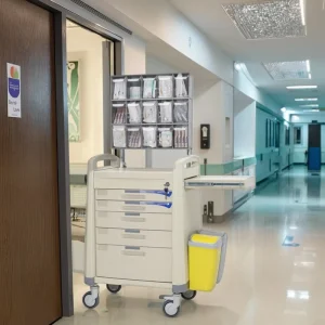 Modern ABS Surgical Anesthesia Tower with Triple Row Transparent Pharma Trays 4 Castor Design for Hospital Hotel Use