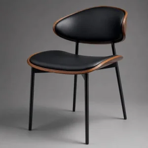 Modern Accent Chair Black Xipi Leather Faux Wood Back for Living Room Cafe Hotel Restaurant Furniture Supply Custom Bulk