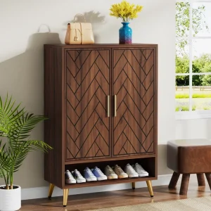 Modern Accent Vintage Rustic Walnut Brown Wooden Storage Shoe Cabinet Home Entrance for Living Room Furniture