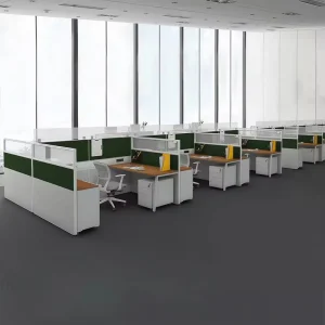 Modern Acoustic Mini Office Cubicle Compact L-Shaped Office Table for 4 Workstations Flexible Design Style for School Staff