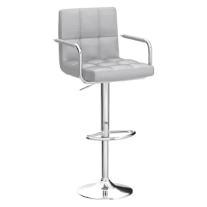 Modern Adjustable Bar Stool with Armrest High Back Swivel Chrome Base PU Leather Kitchen Commercial Use Bar Chair