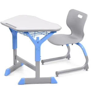 Modern Adjustable Comfortable School Desk and Chair Set with Wood Desk Top for Students