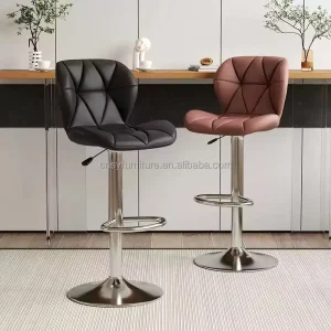 Modern Adjustable Dining High Bar Stool Synthetic Leather Metal Frame Commercial Use 360 Rotating Swivel