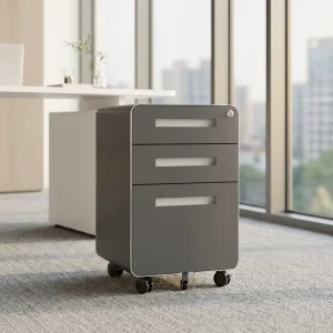 Modern Adjustable Freestanding 3 Drawer Metal File Cabinet with Lock Durable Space Saving for Home Office Apartment Living Room
