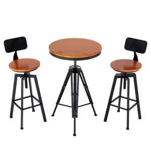 Modern Adjustable Height Folding Bar Table and Chair Set with Durable Metal Frame and Solid Wood Top for Home Bar Use