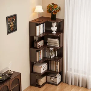 Modern Adjustable Height Living Room Furniture Multi Purpose Solid Wood Corner Bookshelf Magazine Shelf Display Storage Rack