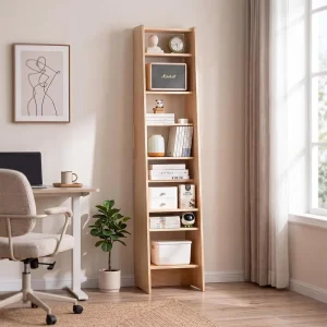 Modern Adjustable Height Modular Durable Wood Bookshelf with 6 Ladder Shelves for Hotel Apartment Living Room Home Office