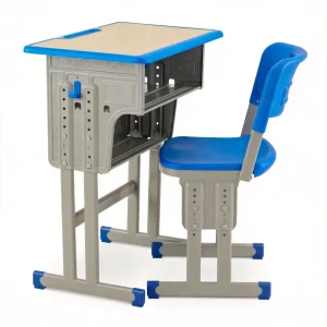 Modern Adjustable Height Student Desk with Book Drawer Bag Hook Metal Legs Chrome Frame School Furniture for Classroom Use