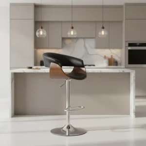 Modern Adjustable High Bar Stools with Curved Backrest PU Leather Seat Steel Frame No Armrest for Commercial Use Home Bar Dining