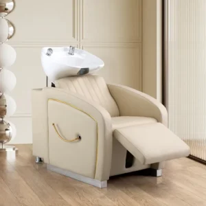Modern Adjustable Seated Hair Washing Chair with PU Leather and Ceramic Basin Waterproof Design for Commercial Salon Spa Use