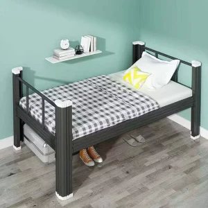 Modern Adjustable Space Saving Black Durable Steel Metal Single Bed for School Dormitory Apartment Hotel Bedroom