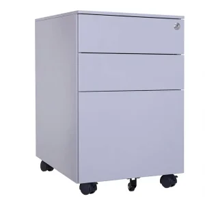 Modern Adjustable Steel Filing Cabinet with 3 Drawers Mobile Pedestal and Hidden Side Handle