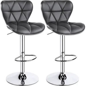 Modern Adjustable Swivel Bar Stool Black Leather Diamond Stitched Counter Height Bar Chairs for Home Kitchen Cafe Bar
