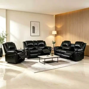 Modern Air Leather 1+2+3 Seater Manual Reclining Couch with Cup Console Luxury Living Room Furniture Recliner Sofa