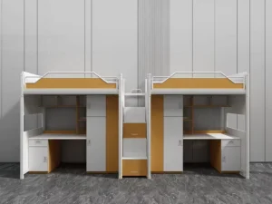 Modern All-in-One Metal Frame Bunk Bed Loft Bed Desk Secure Storage Ladder Staff Housing Worker Dormitory Student Bedroom