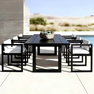 Modern Aluminum Alloy Durable Outdoor Dining Set Waterproof UV Resistant Cushioned Table Chairs for Hotels Gardens