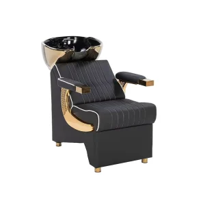 Modern Aluminum Commercial Barber Salon Shampoo Bed Light Luxury Black Gold Special Punch Ceramic Basin Semi reclining Chair HY