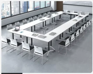 Modern Aluminum Folding Training and Conference Table Double Sided 6 Seater Mobile Splicing Office Furniture