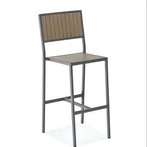 Modern Aluminum Frame Bar Stool Detachable Faux Wood Vertical Slat Backrest Eco Friendly Comfortable Durable Villa Dining