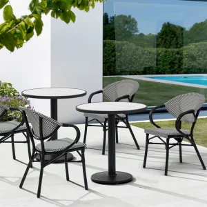 Modern Aluminum Frame HPL High Density Laminate Top Round Bistro Table Set Outdoor Patio Furniture