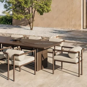 Modern Aluminum Outdoor Dining Table Chair Set Economical Rectangular Garden Furniture for Hotels Villas Beaches Parks