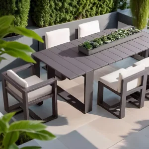 Modern Aluminum Outdoor Dining Tables and Chairs Hotel Luxury Black Metal Outdoor Furniture Aluminum Outdoor Dining Set