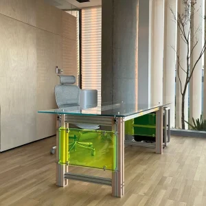 Modern Aluminum Profile Glass Table Rectangular Metal Frame Minimalist Computer Desk Creative Home Furniture Durable