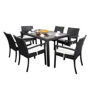 Modern Aluminum Rattan Steel Tube Frame Outdoor Bar Dining Set for Park Use Weather Resistant Garden Friendly 6 Seater