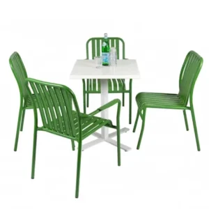 Modern Aluminum Restaurant Coffee Shop Dining Table Chair Set with Strong Stack Chairs for Outdoor Villa Park Apartment Use