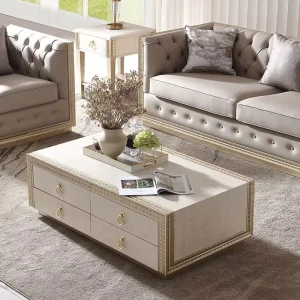 Modern American Design Custom Wood Panel Rectangular Coffee Table with Drawer Storage for Home Living Room Tea Room Furniture
