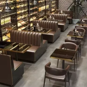 Modern American Fast Food Restaurant Party Booth Seating Sofa Furniture Popular Bar Design for Hotels Malls Fast Delivery