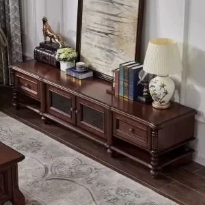 Modern American Style 2m Solid Mahogany Wood TV Cabinet Coffee Table Set Eco Friendly Durable Light Luxury Living Room Villa