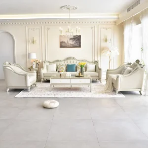 Modern American Style Genuine White Leather Three-Seat Sectional Sofa Solid Wood Frame Convertible Sponge Extendable Design