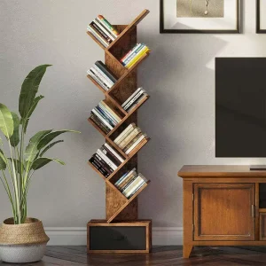 Modern And Elegant Foldable Bookshelf With Integrated Storage Functional Design For Home Office Furniture Made Of Wood