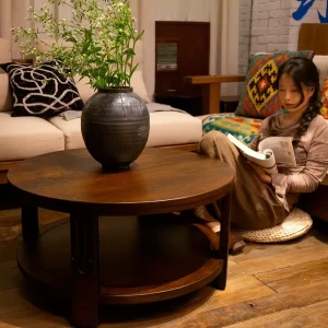 Modern Antique Style Living Room Furniture Round Coffee Tea Tables End Side Table Solid Wooden Round Vintage Coffee Table
